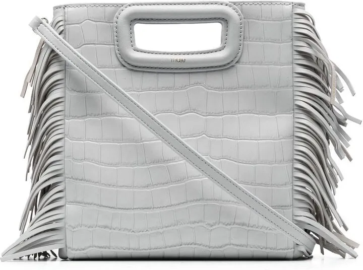 croc-effect M fringed bag