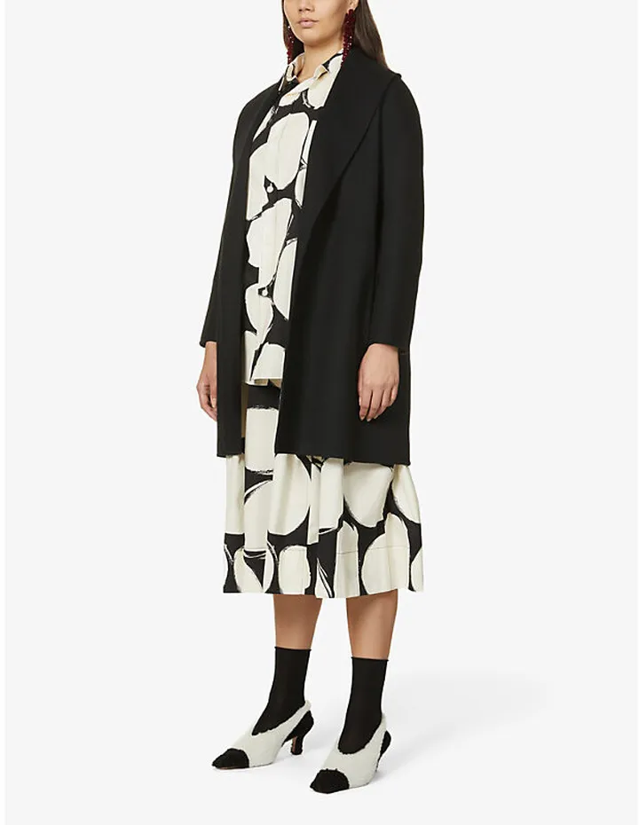 Womens Black Messi Wool Wrap Coat