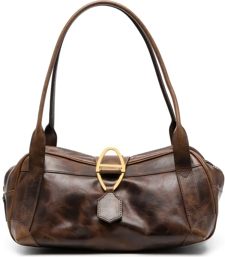 Folder Top Leather Shoulder Bag
