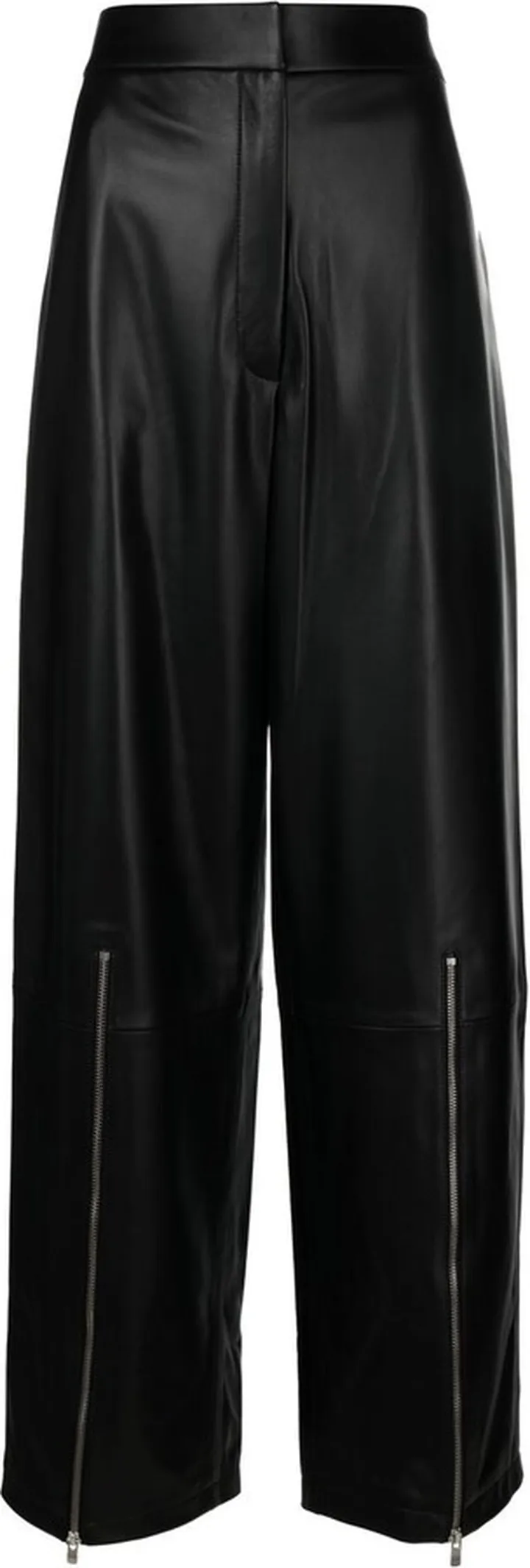 Zip-Detail Wide Leg Leather Trousers