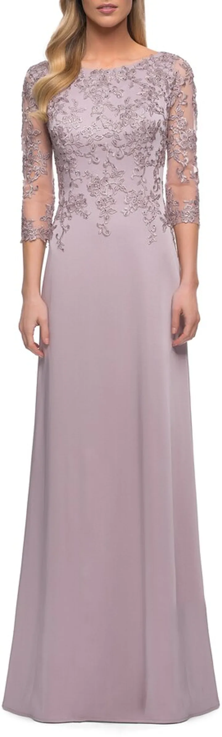 Floral Appliqué Jersey Column Gown