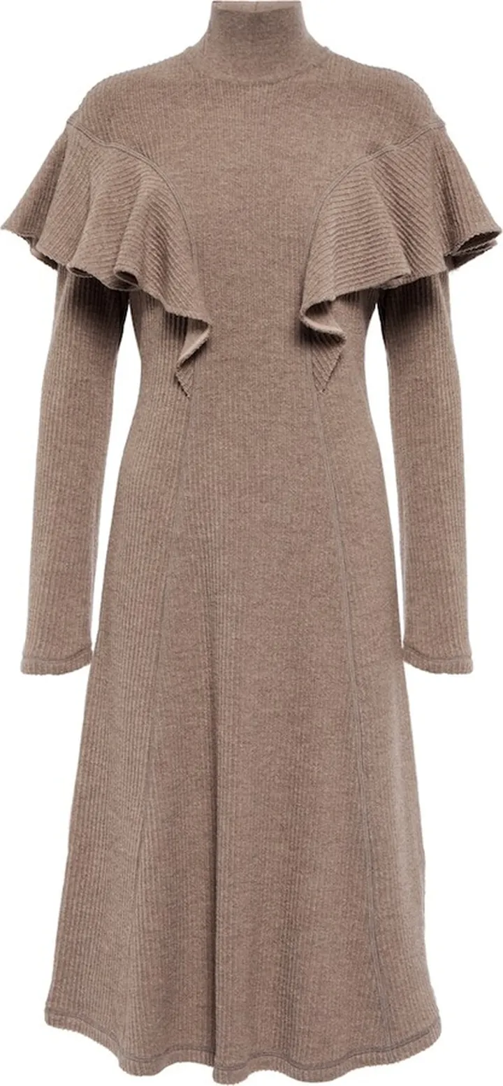 Ruffle-trimmed virgin wool midi dress