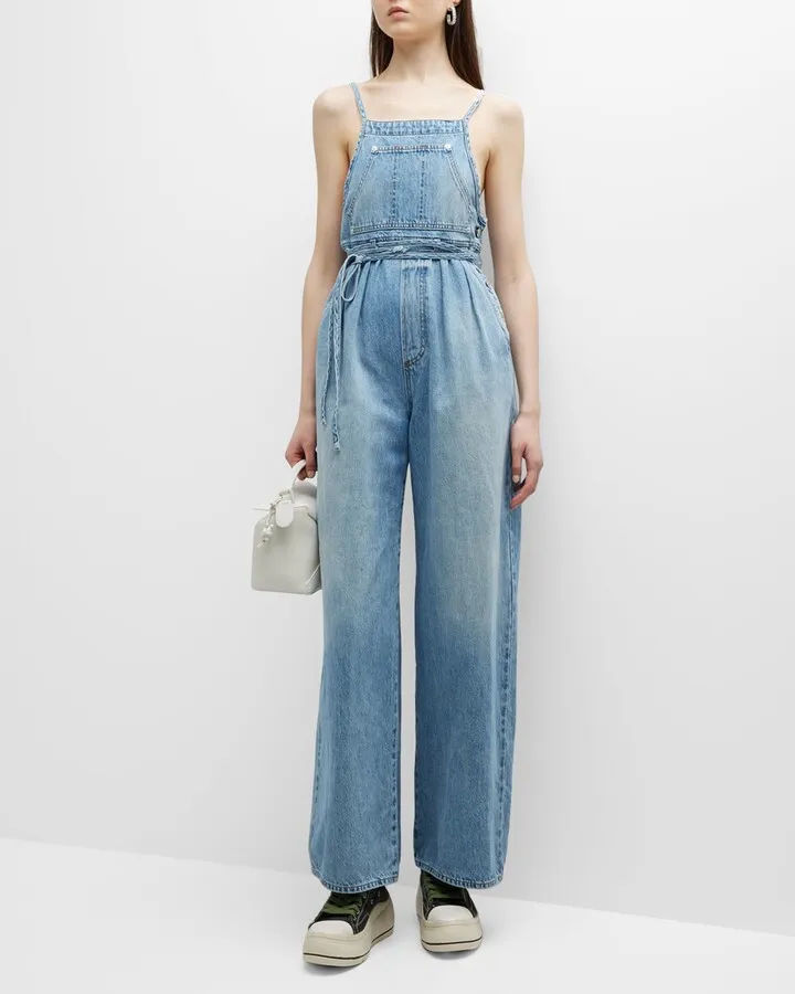 Mallory Self-Tie Denim Overalls