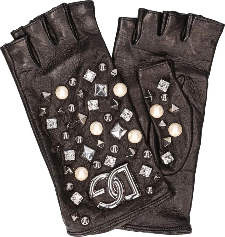 DG Embellished fingerless leather gloves