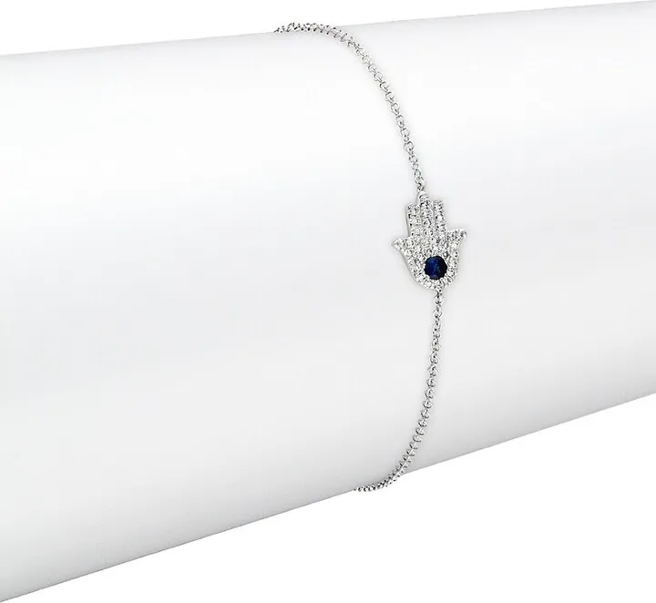 14K White Gold Sapphire & Diamond Hamsa Charm Bracelet