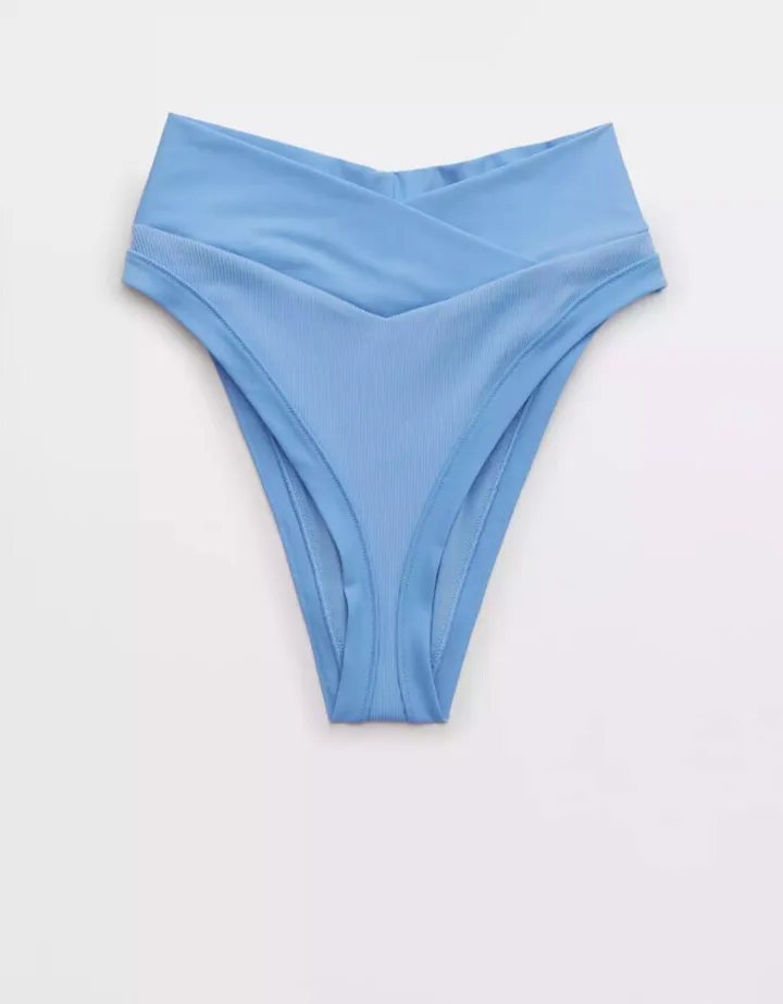Aerie Ribbed Mix Crossover High Cut Cheeky Bikini Bottom