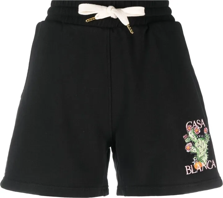 Cactus and Orange logo cotton shorts