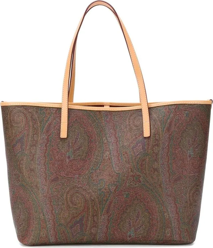 Brown Tote Bag With Classic Paisley Motif In Cotton And Polyester Woman Etro