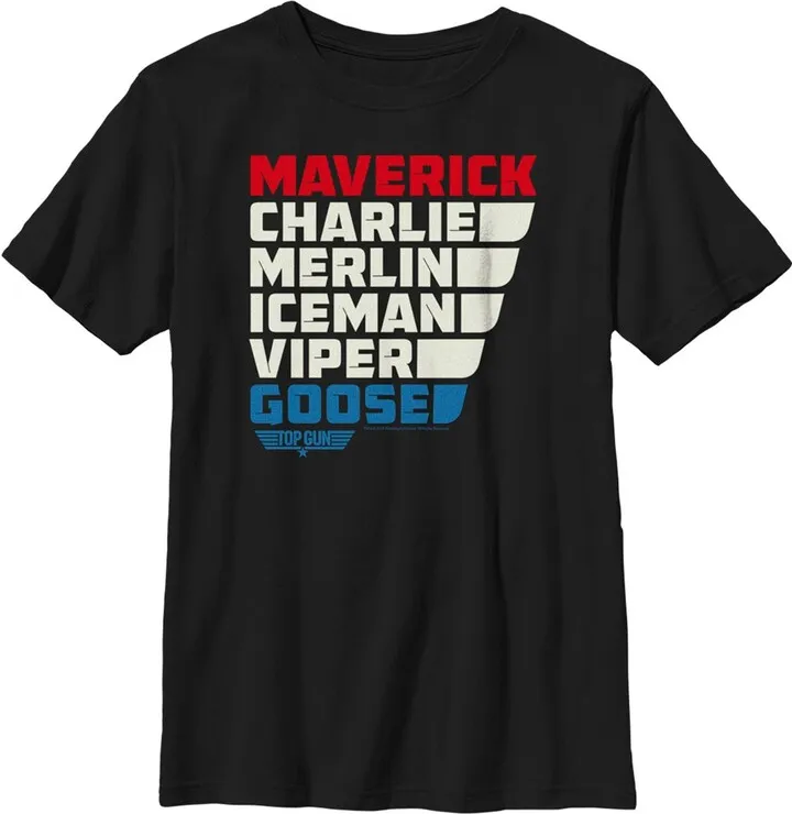 Boy's Top Gun Character Name Stack T-Shirt - Black - Small