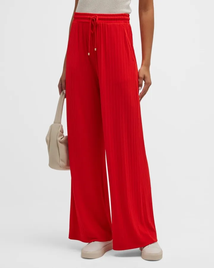 Vincita Ribbed Wide-Leg Jersey Trousers