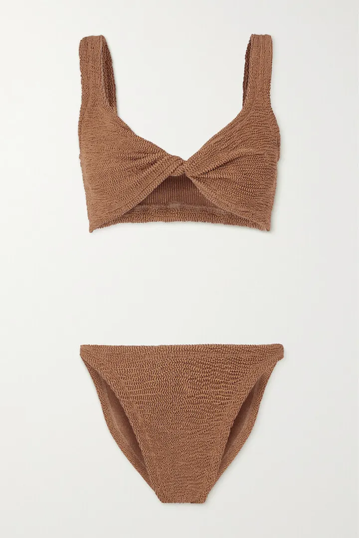 Hunza G - + Net Sustain Juno Twist-front Seersucker Bikini - Brown