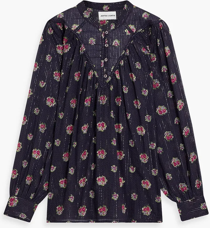 Audrey metallic floral-print cotton-voile blouse