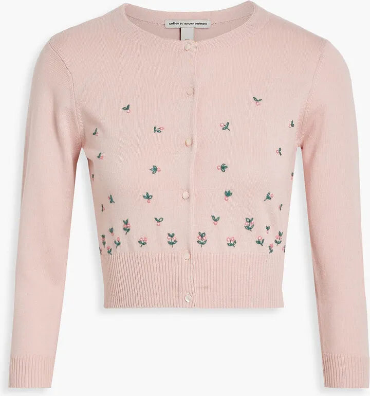 Cropped embroidered cotton cardigan