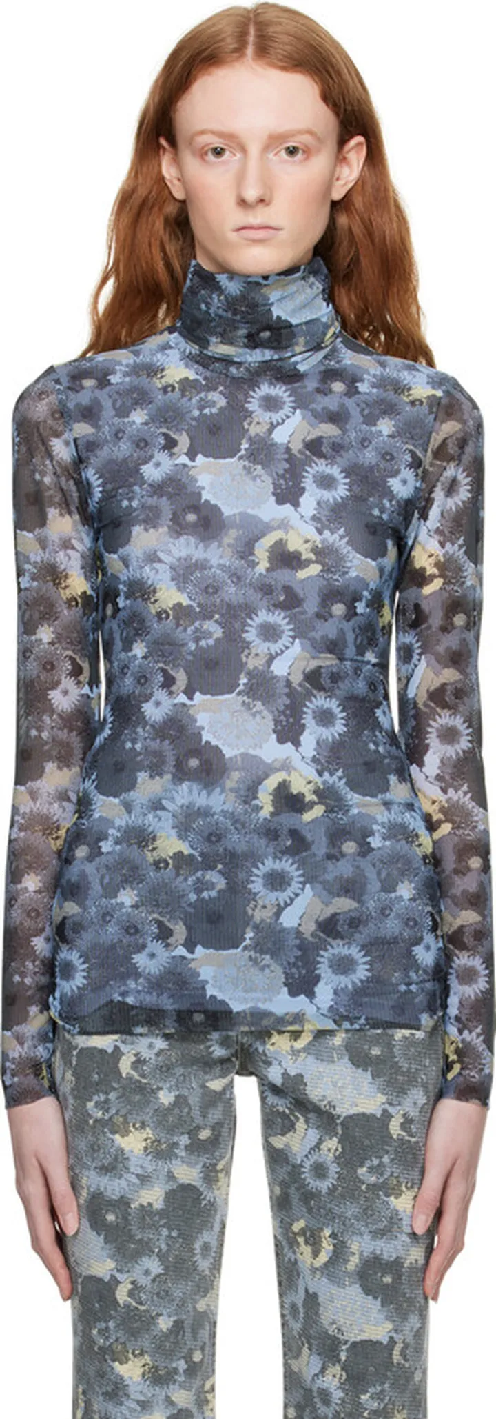 GANNI Blue Floral Turtleneck