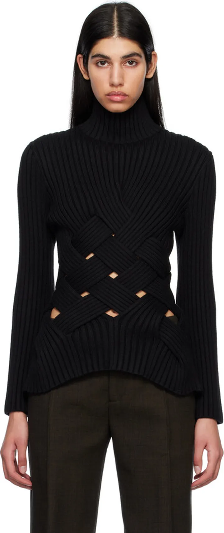 Bottega Veneta Black Intreccio Turtleneck