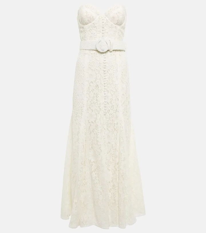 Sharie belted lace bustier gown