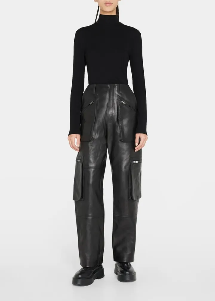 Leather Straight-Leg Cargo Pants
