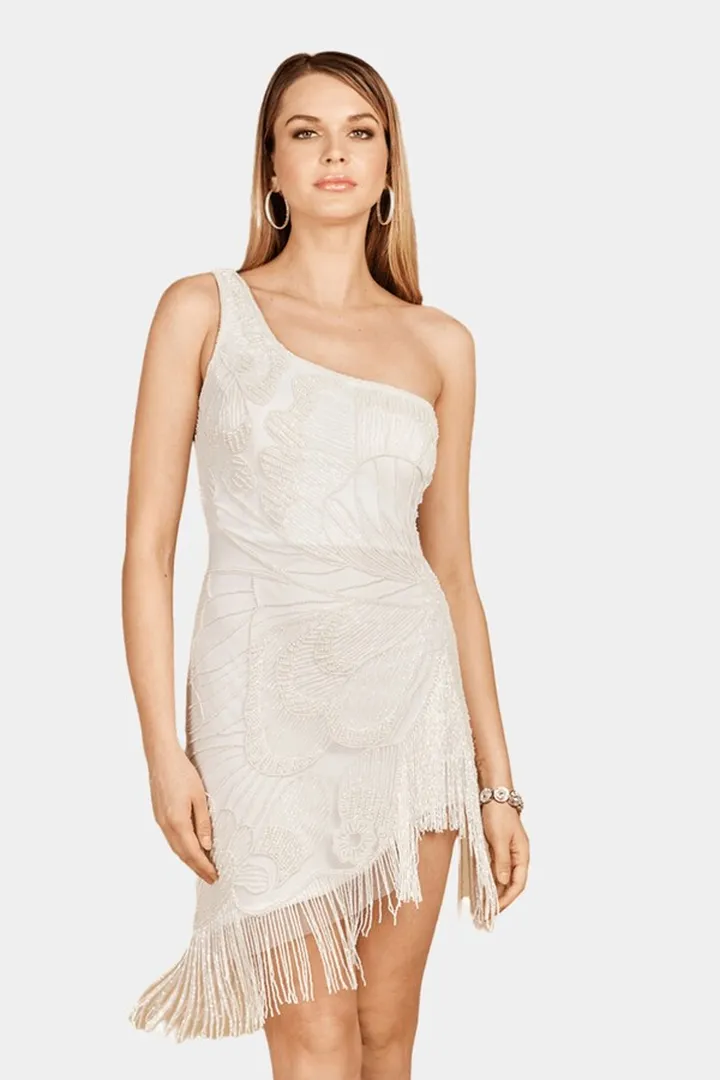 One Shoulder Cocktail Dress With Fringes
