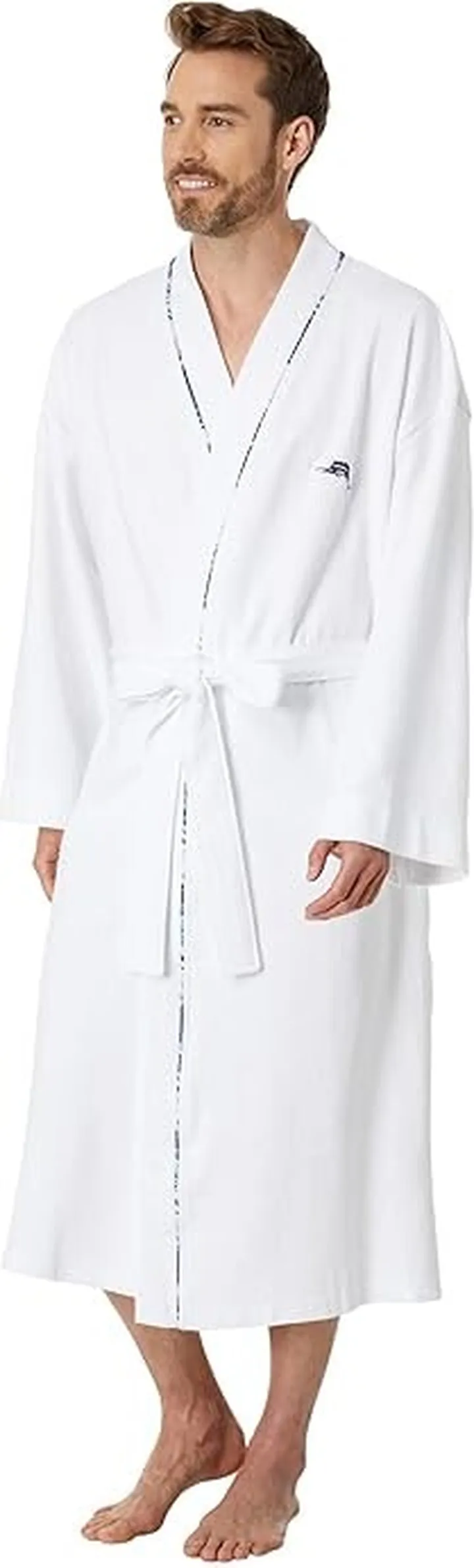 Tommy Bahama Marlin Logo Knit Waffle Robe (White) Men's Robe