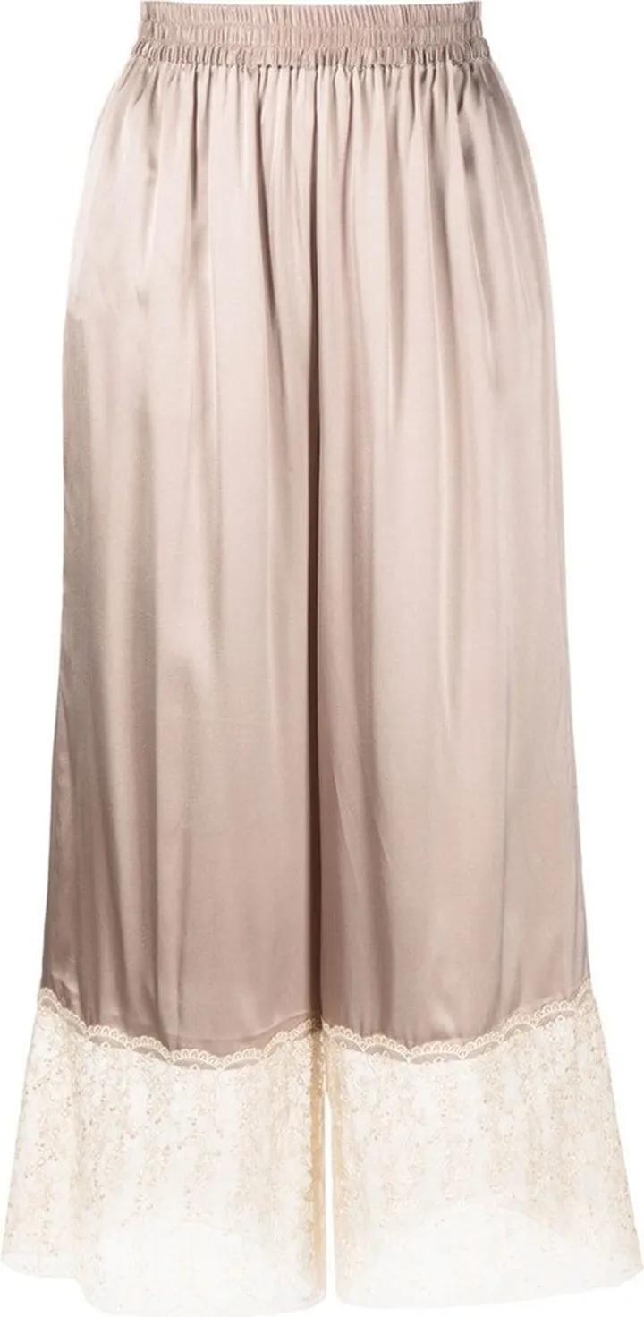 Lace-Trim Cropped Culotte Trousers