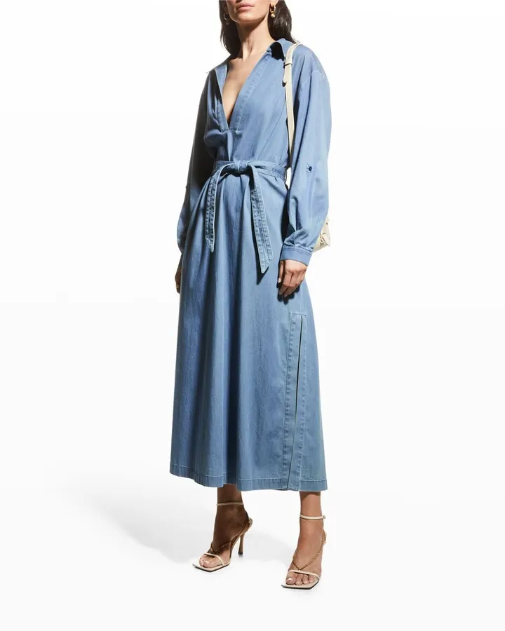 Cotton Denim-Effect Shirtdress