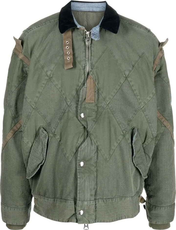 Argyle-Panel Detail Bomber Jacket