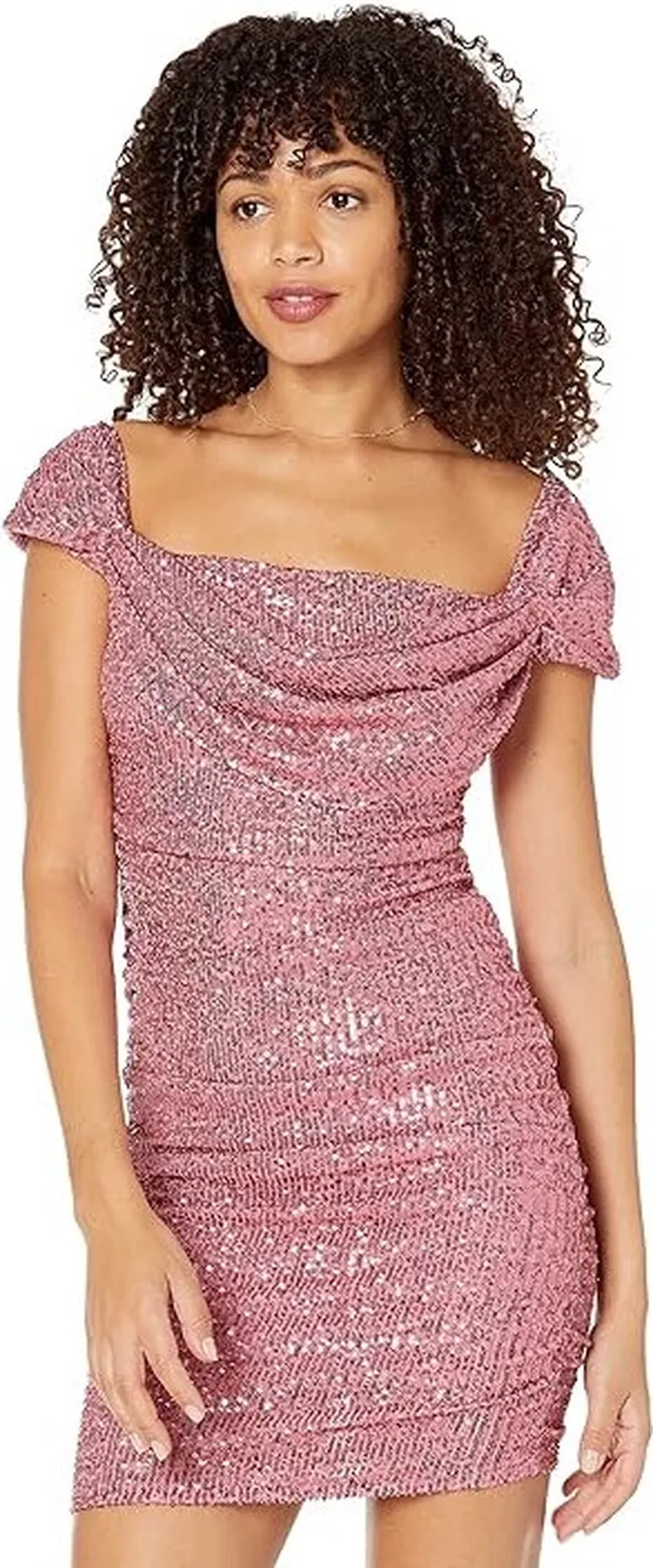 Bebe Sequin Drapery Ruched Dress (Mauvewood) Women's Dress