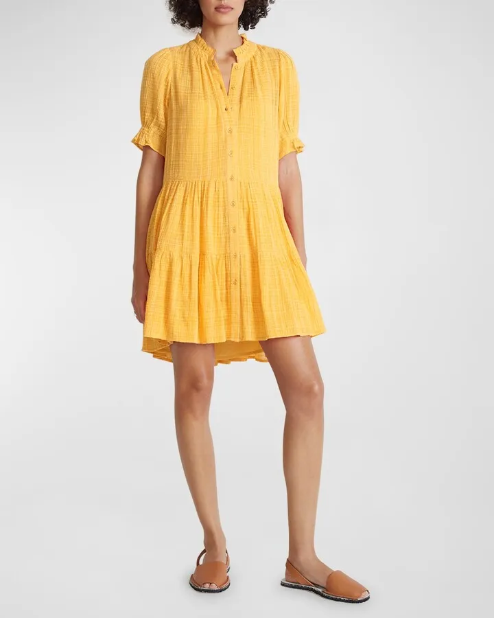 Las Alturas Crinkled Puff-Sleeve Mini Dress