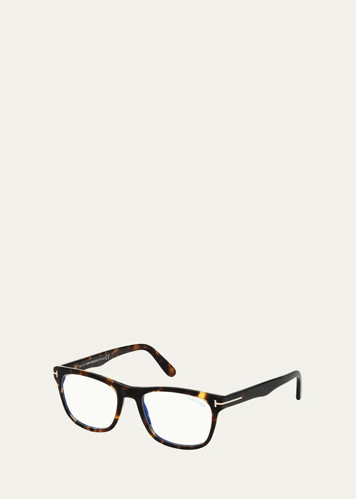 Men's Blue Block 54mm Square Havana Acetate Optical Glasses