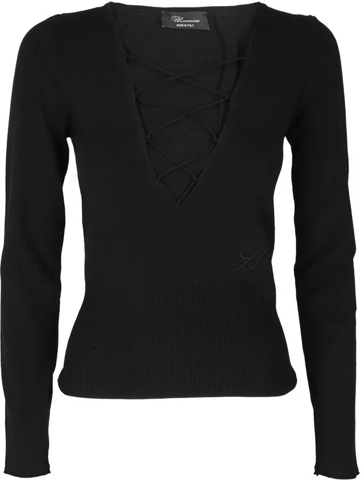 Blumarine Interwoven Laces V-Neck Sweater