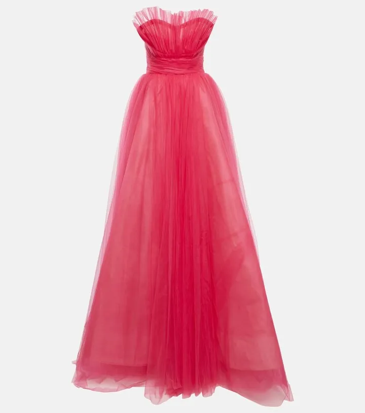 Ruffle-trimmed tulle gown