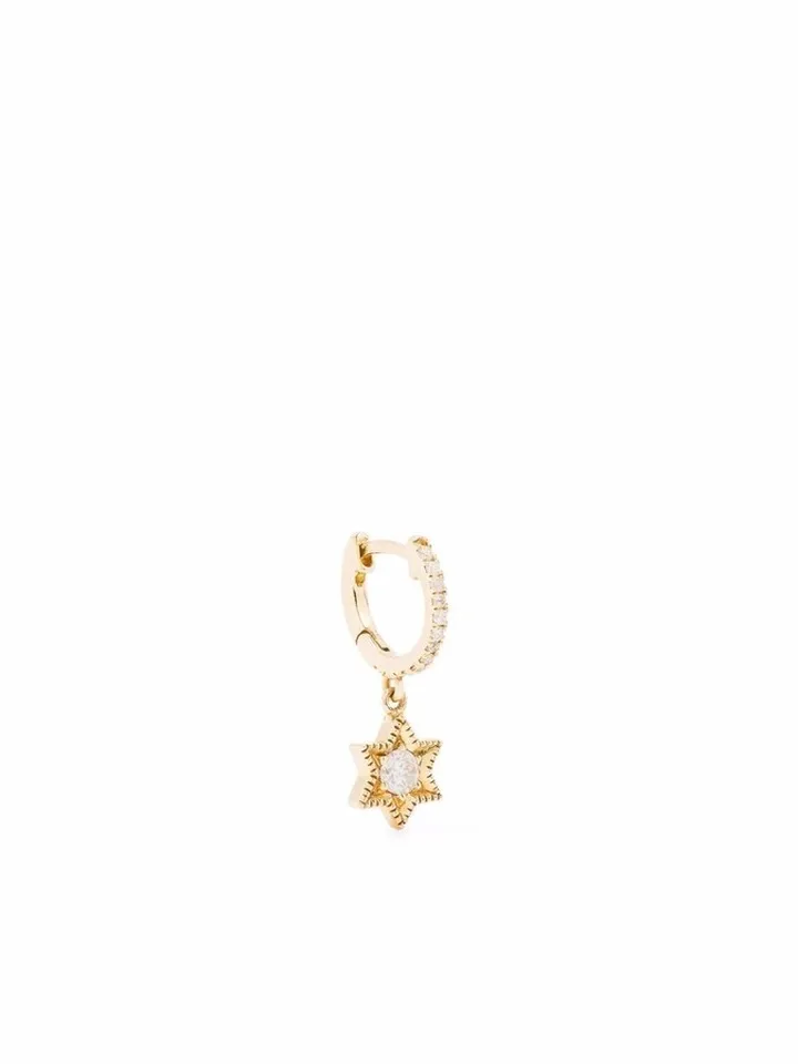 18kt yellow gold Baby Star diamond hoop earring