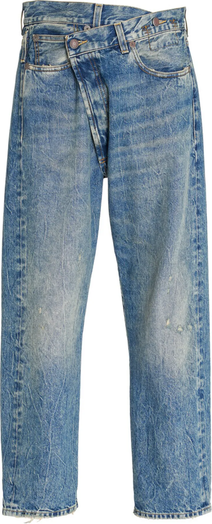 Women's Crossover Distressed Low-Rise Wide-Leg Jeans