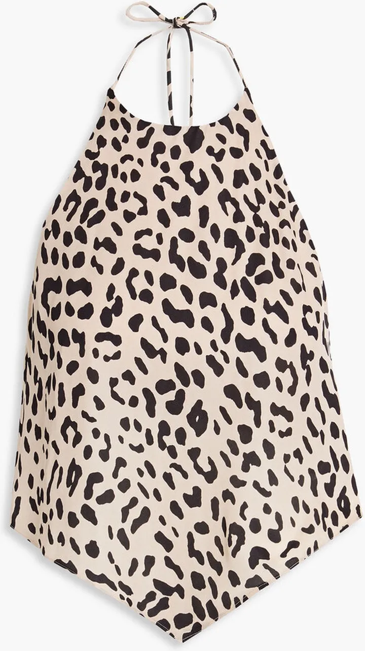 Frenchie leopard-print crepe de chine halterneck top