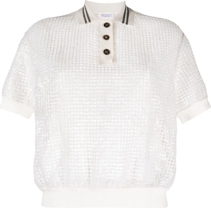 Open-Knit Polo Top