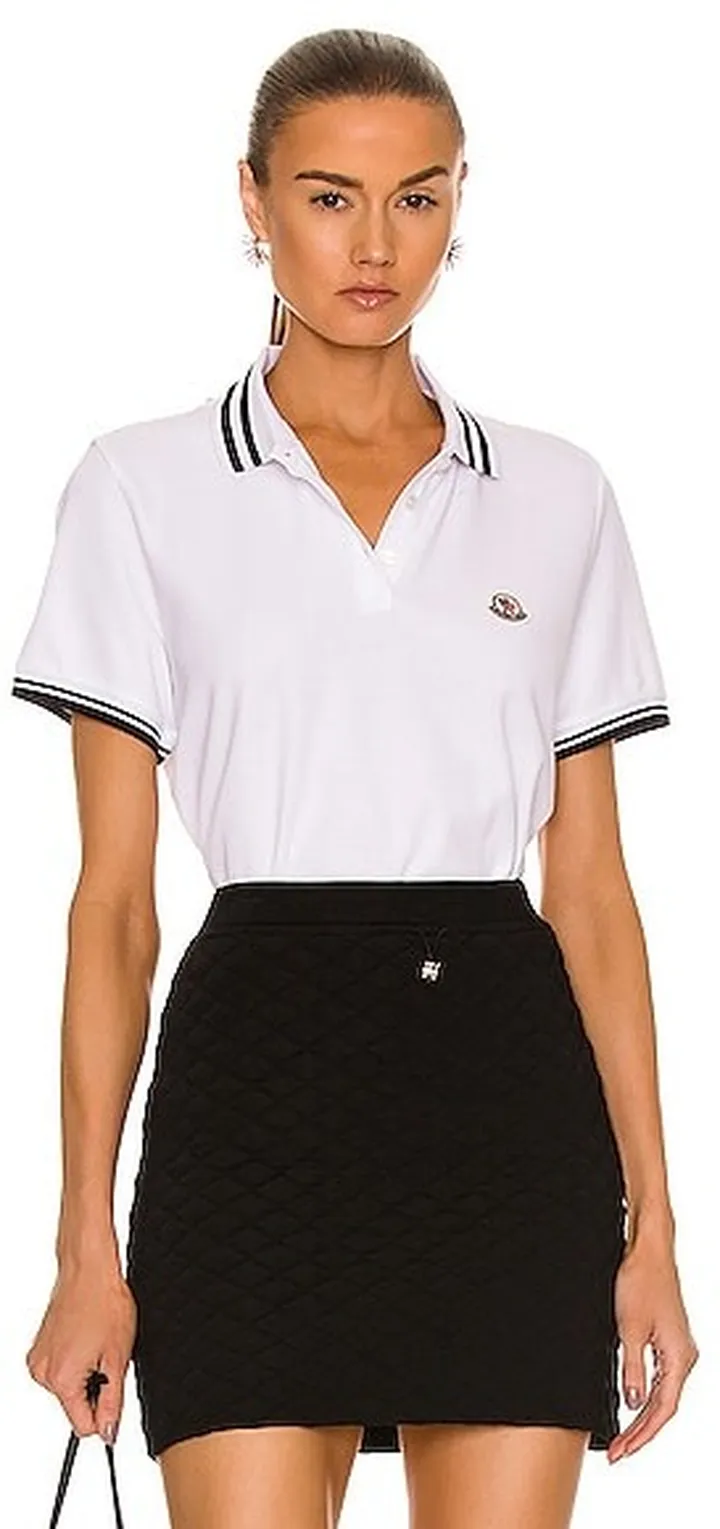 Moncler Short Sleeve Sporty Polo Top in White