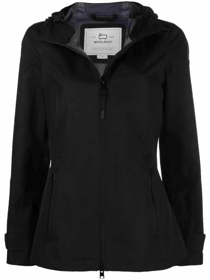 Logo-Patch Drawstring-Hood Raincoat