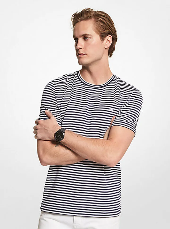 Striped Textured Cotton T-Shirt