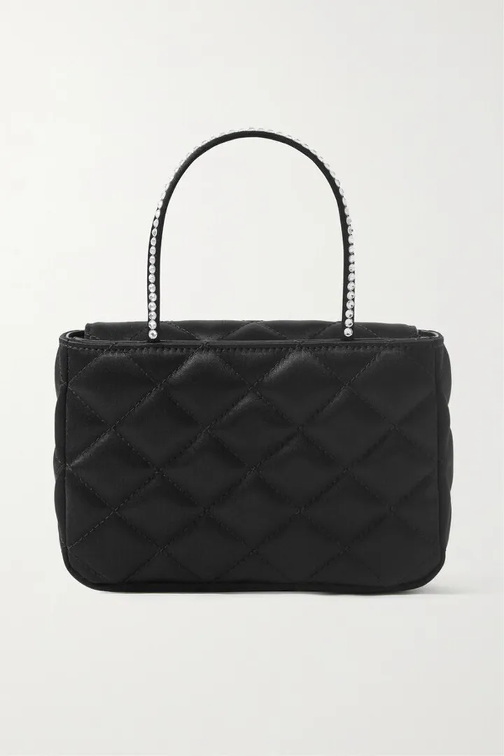 Amina Muaddi - Betty Mini Crystal-embellished Quilted Satin Tote - Black