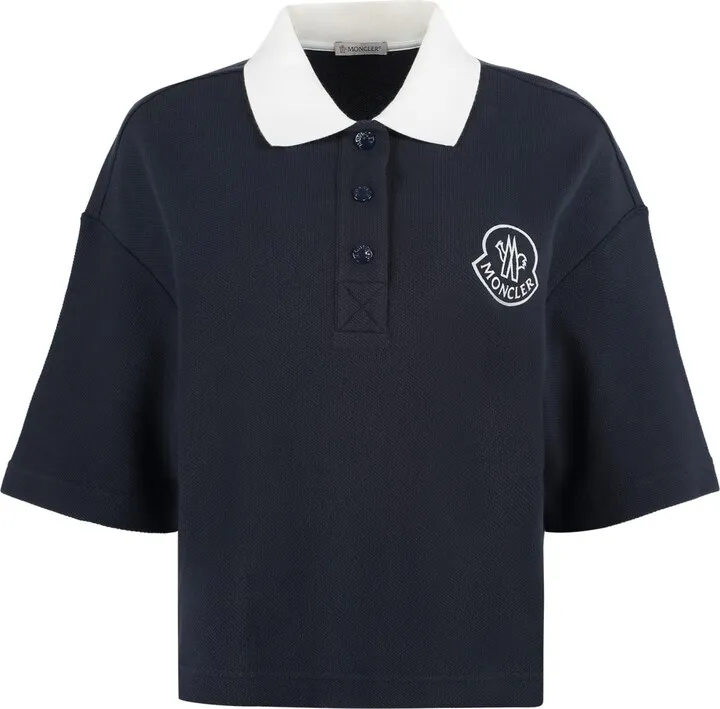 Chest Logo Cropped Knit Polo Shirt