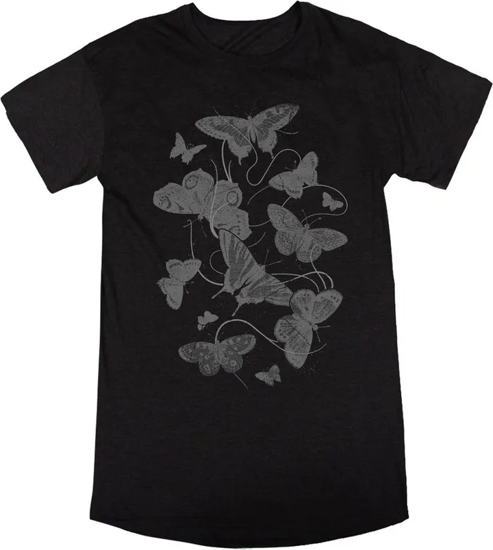 Butterfly Flight Crew Neck Short Sleeve Black Heather Women’s Night Shirt-XL