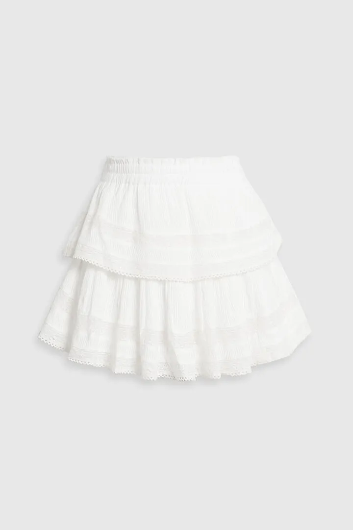 Tiered ruffled cotton-jacquard mini skirt