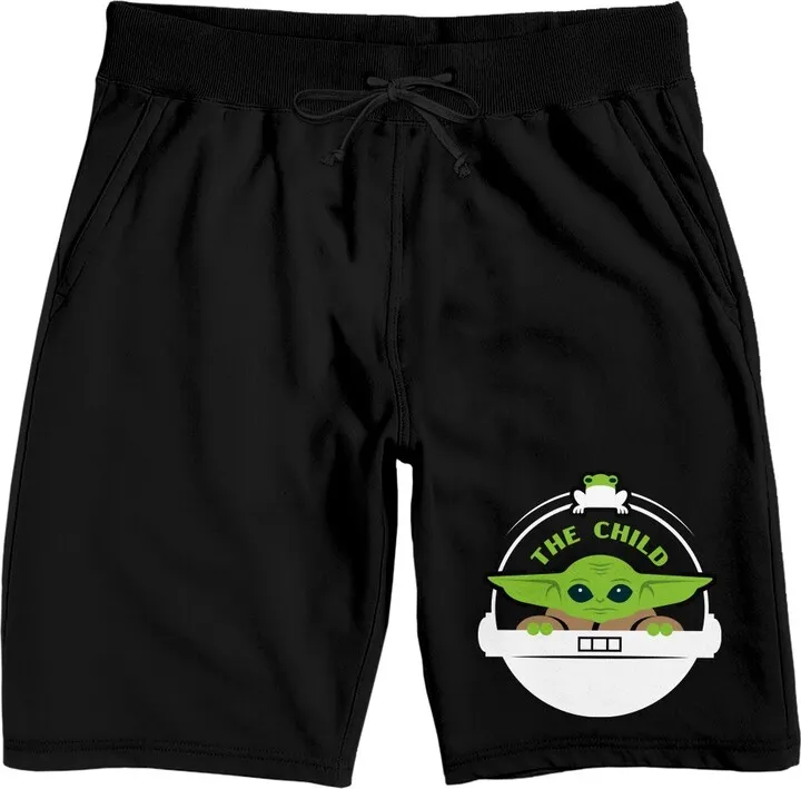 Baby Yoda Spaceship Mandalorian Mens Black Sleep Pajama Shorts-Large