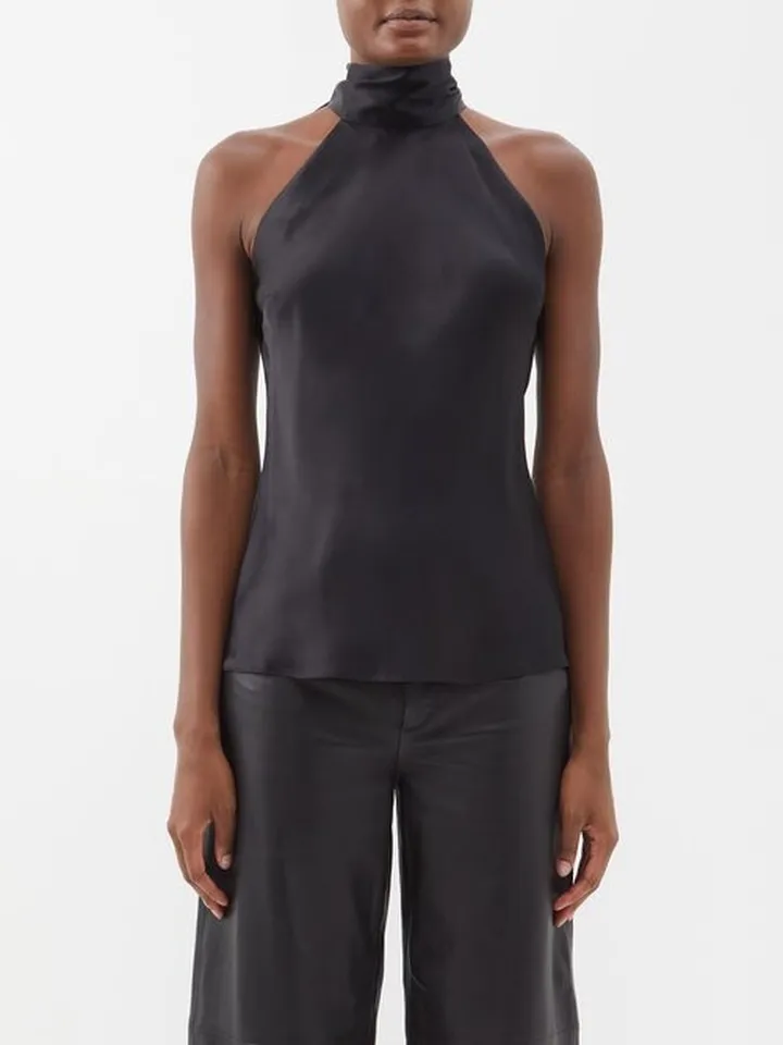 Halterneck Draped Silk Top