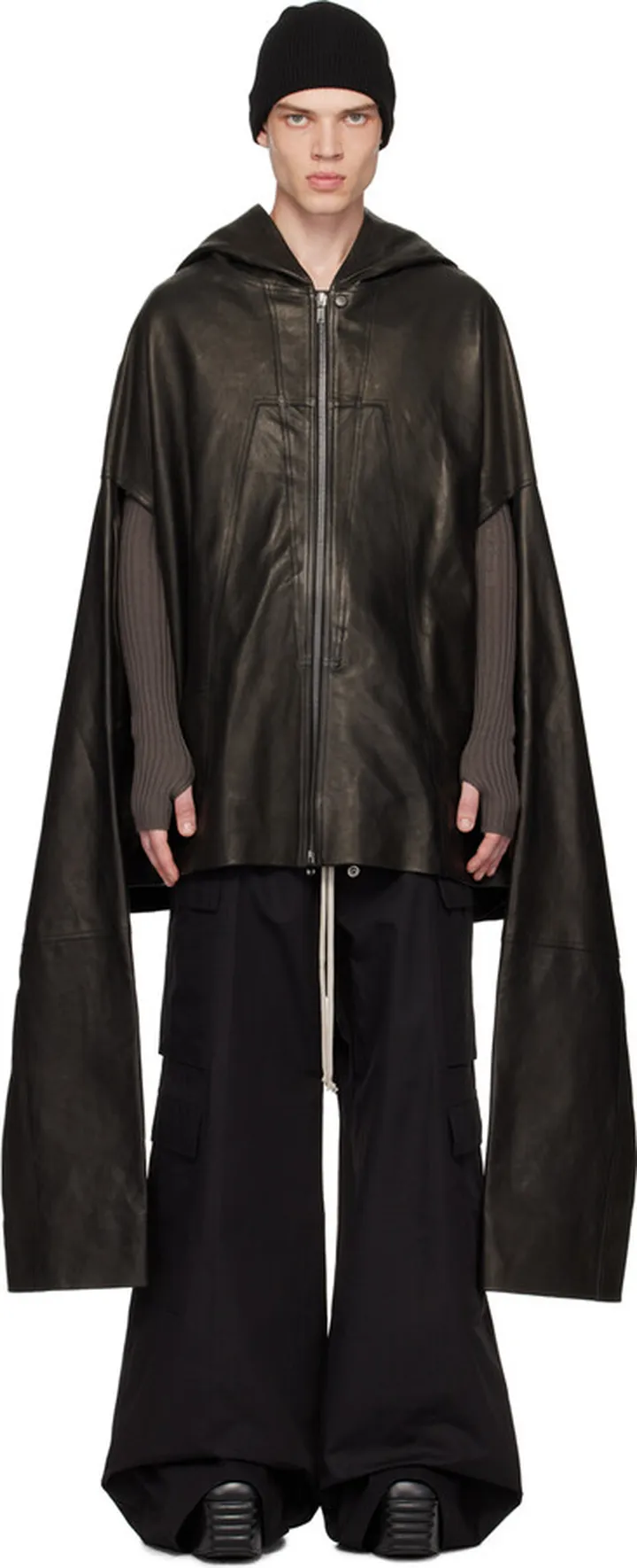Rick Owens Black Kaftan Leather Jacket