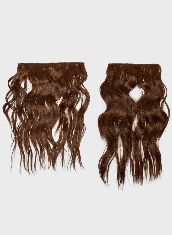 Super Thick 16" 5 Piece Brushed Out Wave Clip In Hair Extensions -8 Chestnut