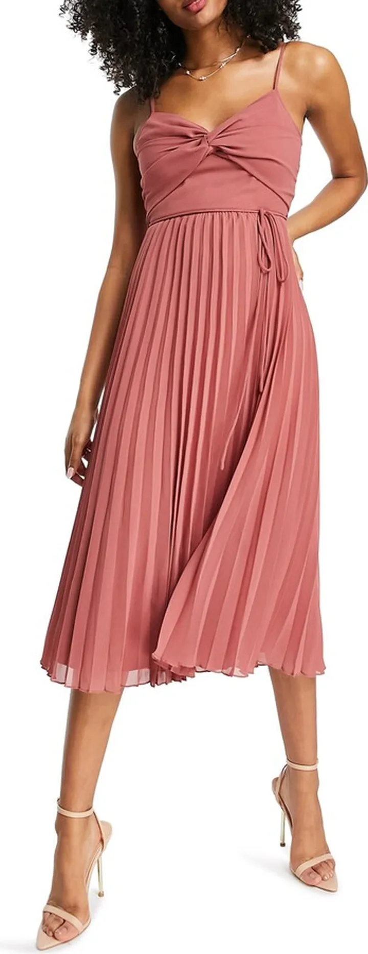 Twist Front Pleated Midi Dress