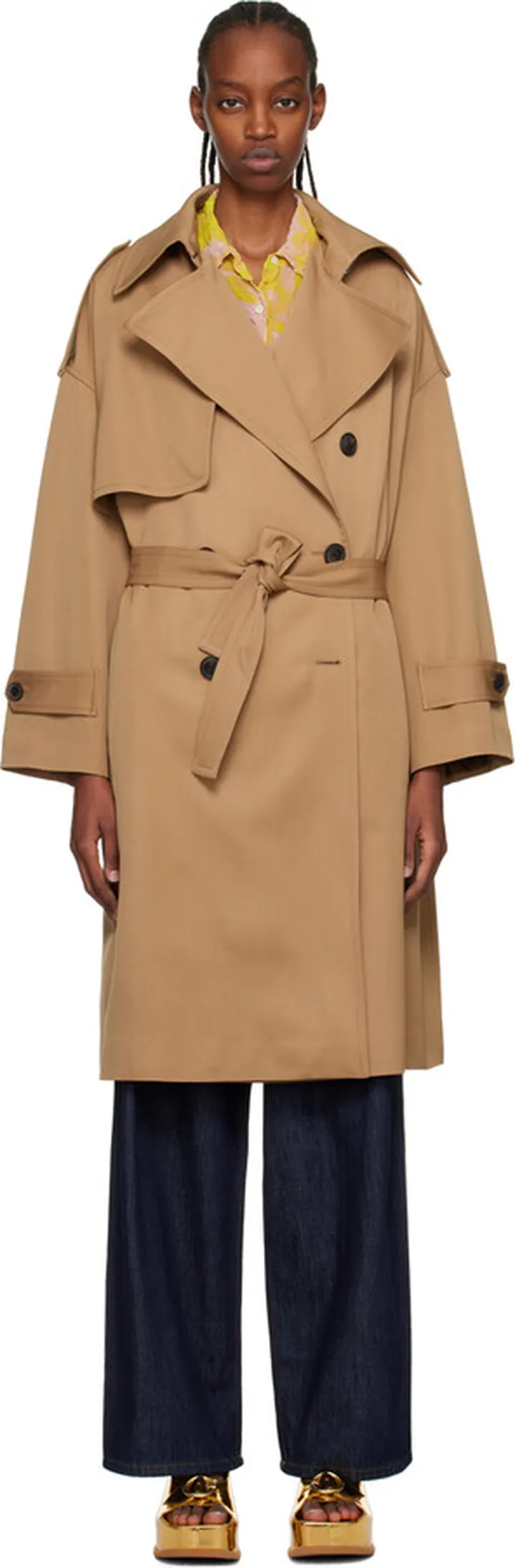 Dries Van Noten Tan Belted Trench Coat