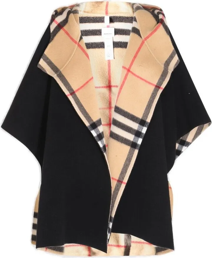 Burberry Check-Lined Hooded Straight Hem Cape