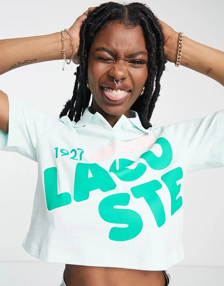 Lacoste crop polo top in mint